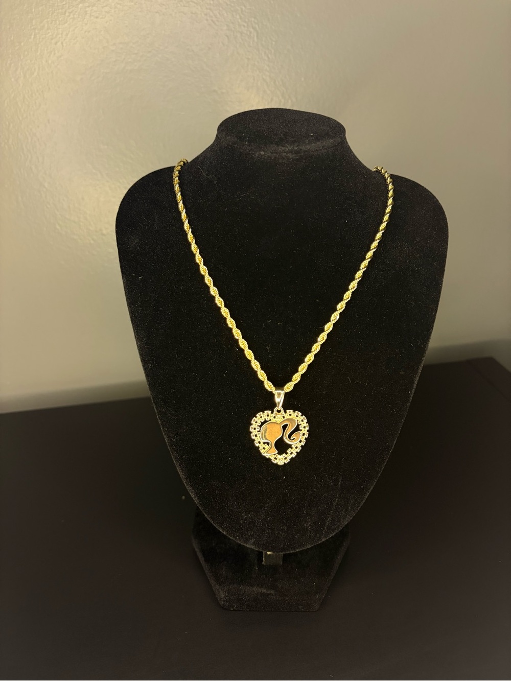 Gold Heart Barbie Pendant Necklace with Orange Enamel Accent